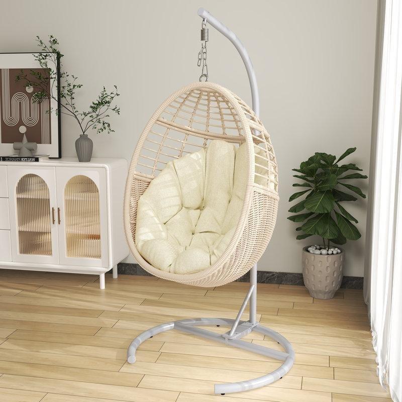PE Rattan Metal Ayaklı Tek Kişilik Minderli Yumurta Balkon Salıncağı - 175149