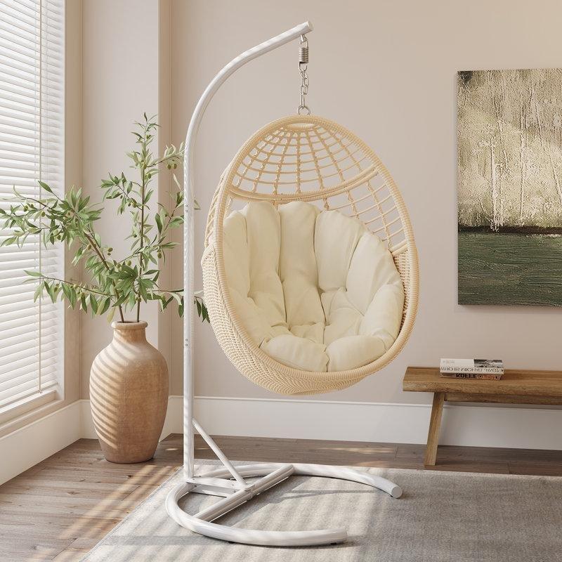 PE Rattan Metal Ayaklı Tek Kişilik Minderli Yumurta Balkon Salıncağı - 175149