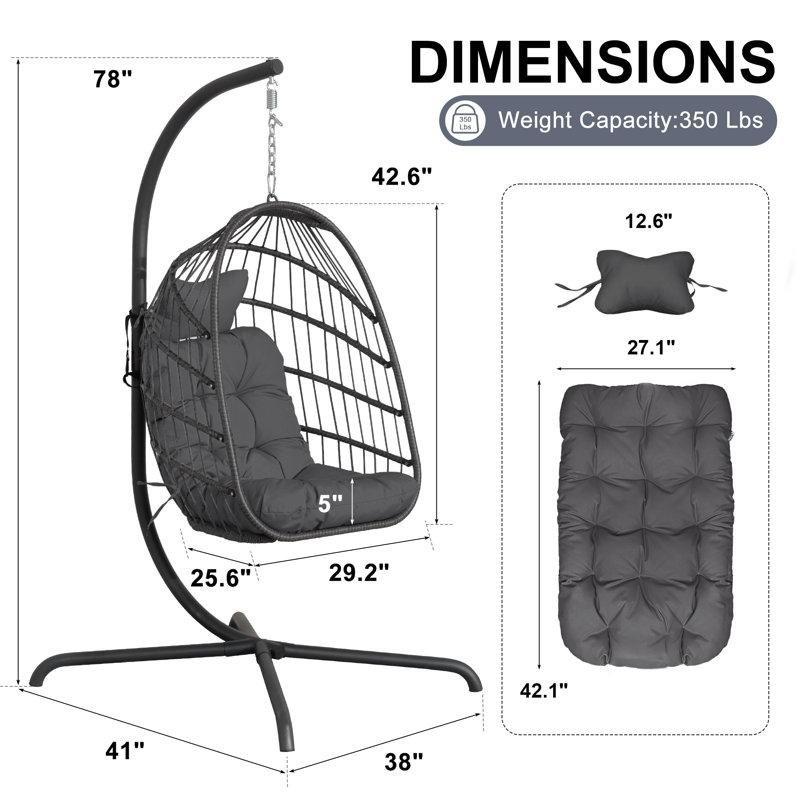 PE Rattan ve Metal Ayaklı Minderli Tek Kişilik Balkon Salıncağı - 199x97x105 cm - 174368
