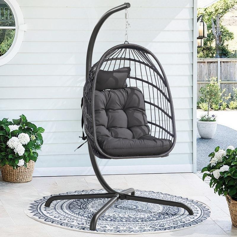 PE Rattan ve Metal Ayaklı Minderli Tek Kişilik Balkon Salıncağı - 199x97x105 cm - 174368