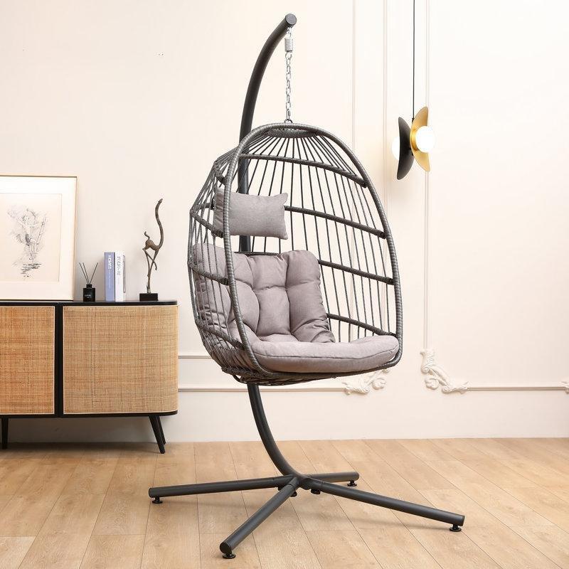 PE Rattan ve Metal Ayaklı Tek Kişilik Minderli Balkon Salıncağı - 174086