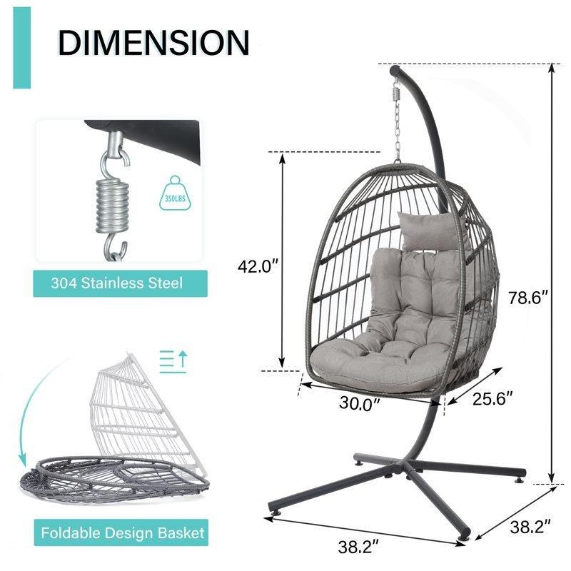 PE Rattan ve Metal Ayaklı Tek Kişilik Minderli Balkon Salıncağı - 174086