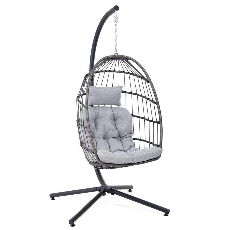 PE Rattan ve Metal Ayaklı Tek Kişilik Minderli Balkon Salıncağı - 174086