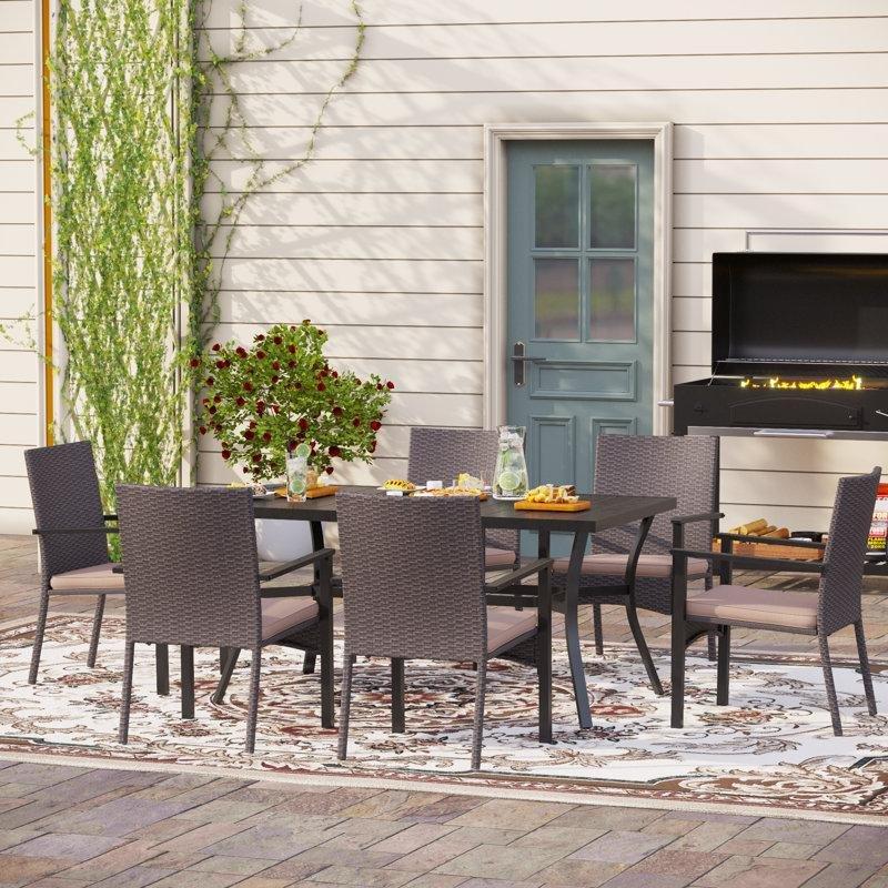 PE Rattan ve Metal Minderli Şemsiye Delikli 6 Kişilik Dikdörtgen Bahçe Masa Takımı - 213457