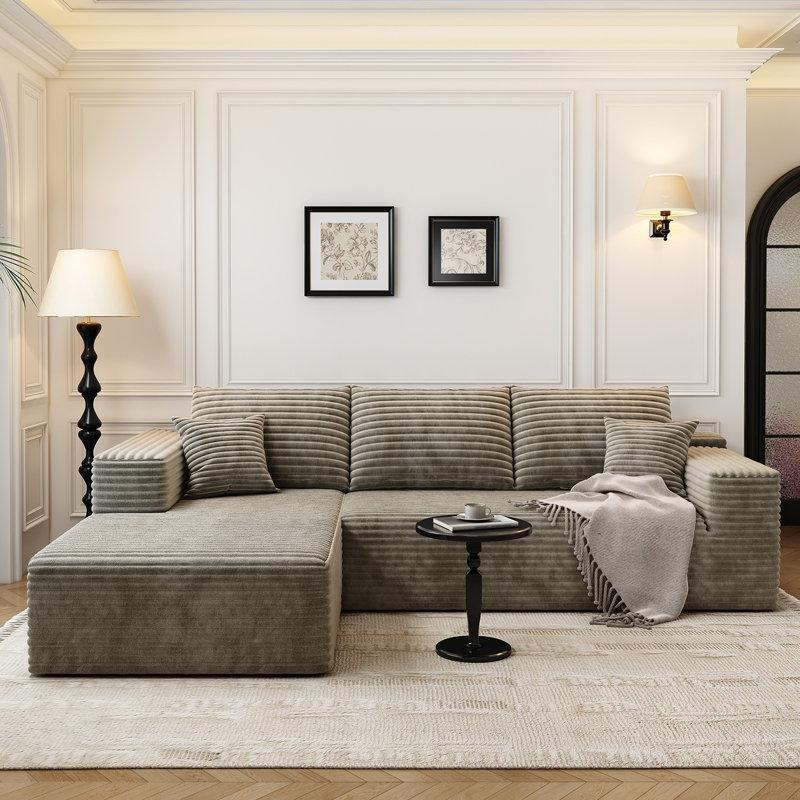 Pelüş Kadife Kumaş Modüler Kurulum Gerektirmeyen L Köşe Koltuk Takımı - 274x176 cm - 194564