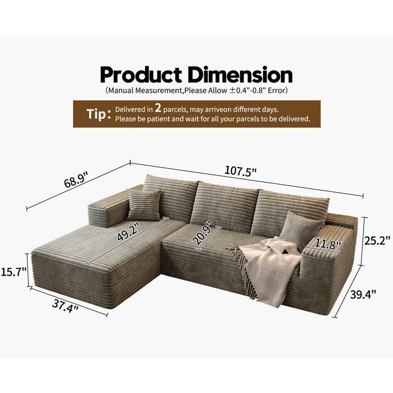 Pelüş Kadife Kumaş Modüler Kurulum Gerektirmeyen L Köşe Koltuk Takımı - 274x176 cm - 194564