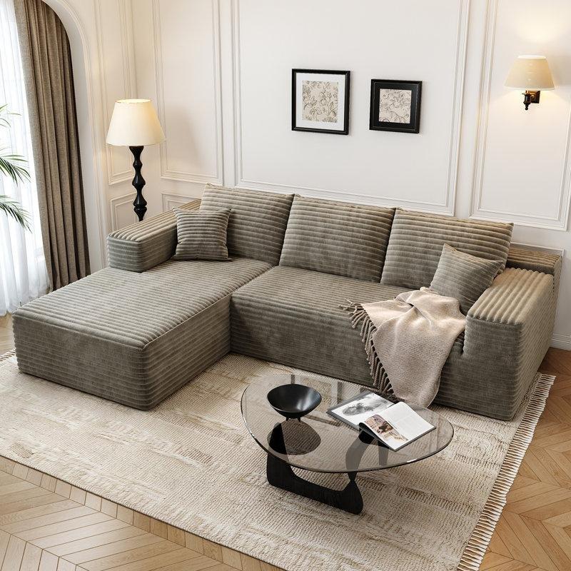 Pelüş Kadife Kumaş Modüler Kurulum Gerektirmeyen L Köşe Koltuk Takımı - 274x176 cm - 194564