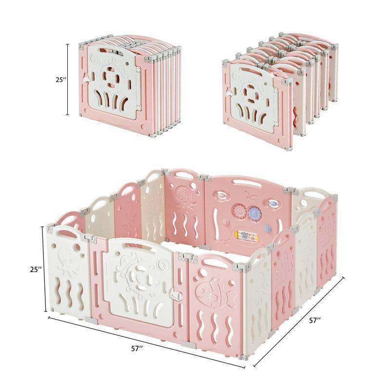 Pembe Beyaz HDPE Katlanabilir Oyun Panelli ve Güvenlik Kapılı Bebek Çocuk Oyun Alanı - 14 Parça - 181333