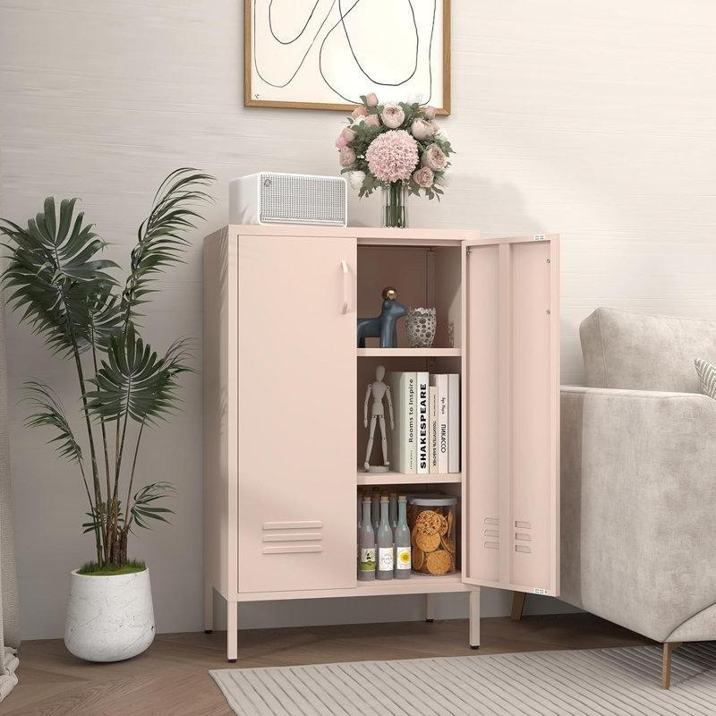 Pembe Çelik 2 Kapaklı Ayarlanabilir Raflı Locker Tasarım Ayakkabılık - 107x65x36 cm - 227133