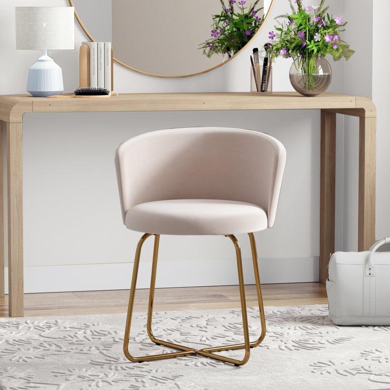 Pembe Gold Çapraz Ayaklı Kavisli Sırtlı Makyaj Masası Pufu - 233872