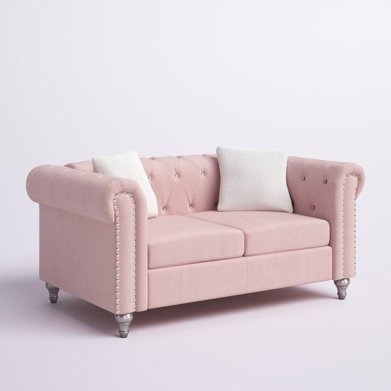 Pembe Kadife Chesterfield Kapitoneli İkili Koltuk - 153 cm - 206123