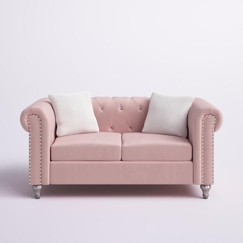 Pembe Kadife Chesterfield Kapitoneli İkili Koltuk - 153 cm - 206123