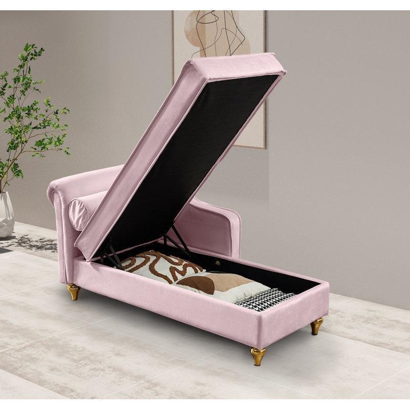 Pembe Kadife Sandıklı Metal Ayaklı Tek Kollu Josephine Koltuk - 154x77 cm - 190690