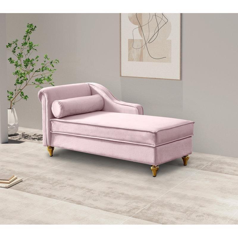 Pembe Kadife Sandıklı Metal Ayaklı Tek Kollu Josephine Koltuk - 154x77 cm - 190690