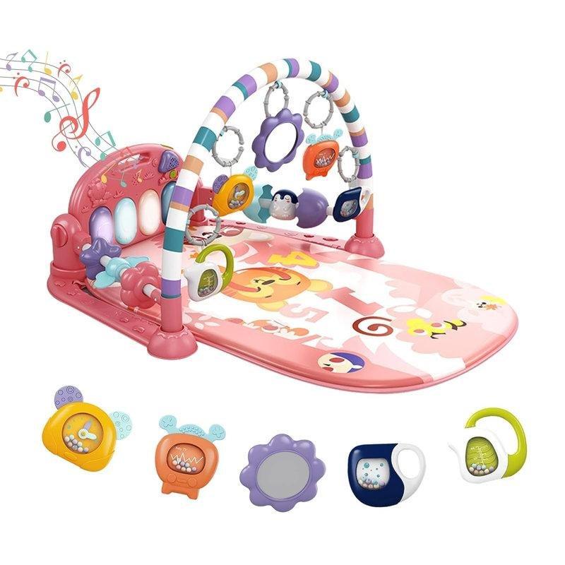 Pembe Plastik Piyanolu Işıklı 5 Oyuncaklı Aktivite Merkezi Oyun Halısı - 76x58x41 cm - 182421