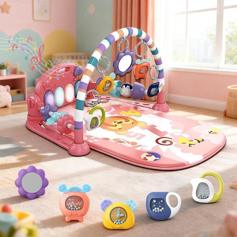 Pembe Plastik Piyanolu Işıklı 5 Oyuncaklı Aktivite Merkezi Oyun Halısı - 76x58x41 cm - 182421
