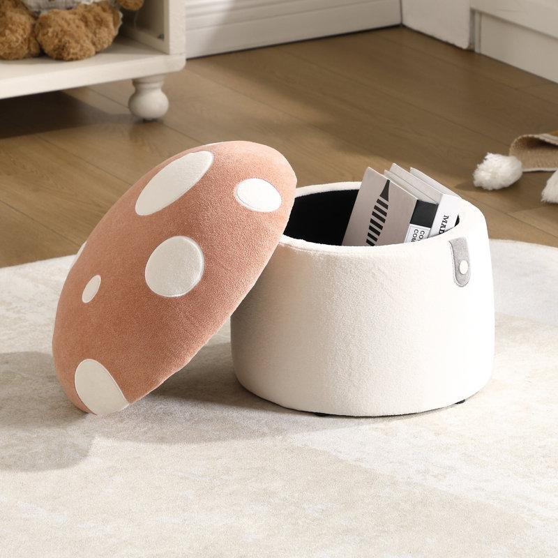 Pembe Puantiyeli Şönil Sandıklı Mantar Tasarım Çocuk Pufu - 41x41 cm - 164794