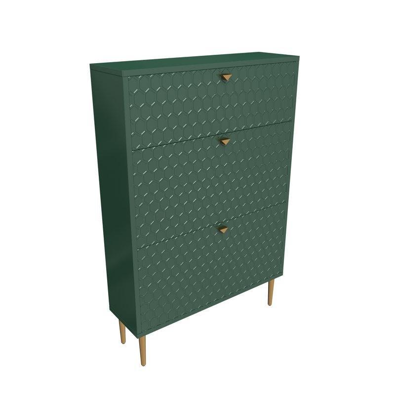 Petek Desenli Gold Metal Ayaklı MDF Düşer Kapaklı Ayakkabılık - 229932