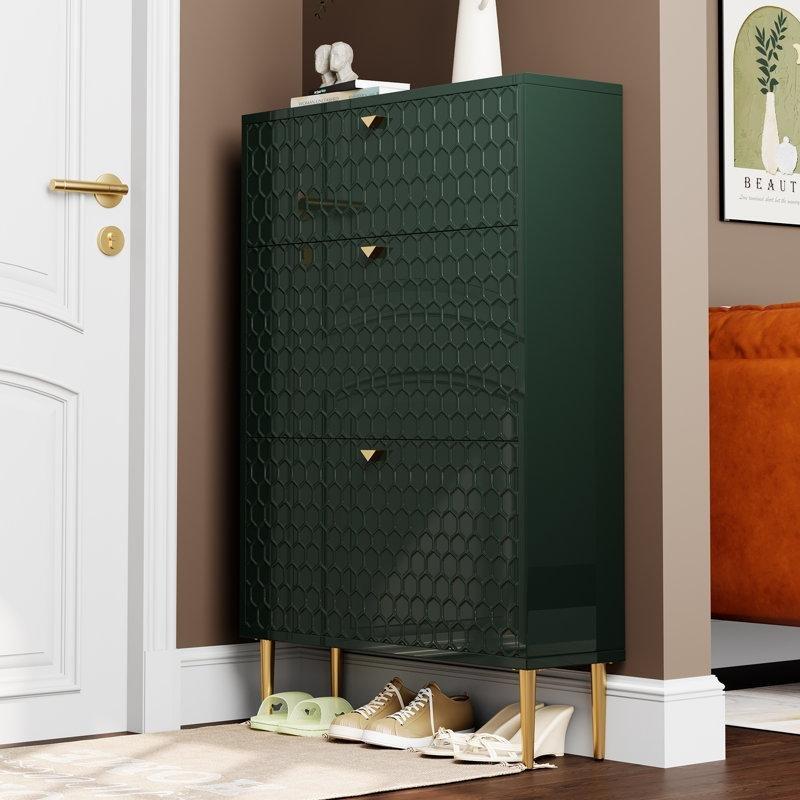 Petek Desenli Gold Metal Ayaklı MDF Düşer Kapaklı Ayakkabılık - 229932