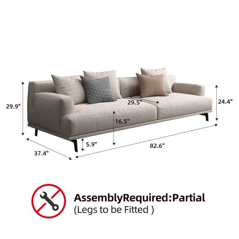 Pirinç Grisi Keten Karışımı Kazayağı Desenli Gömme Kolçaklı Koltuk - 210 cm - 197181