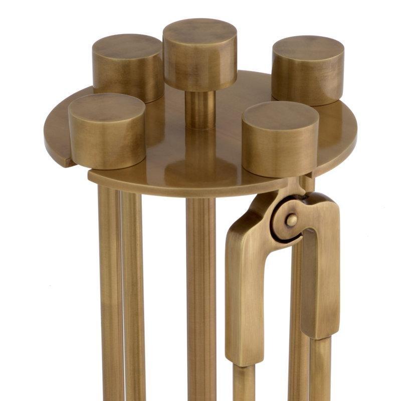 Pirinç ve Çelik Standlı 4 Parça Şömine Maşa Takımı - 72 cm - 189123