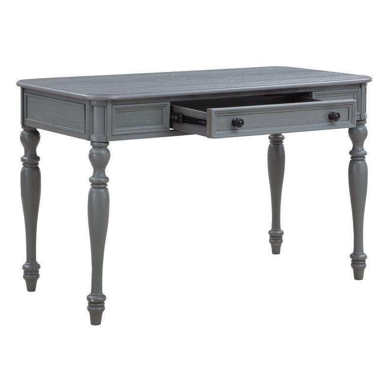 Plantasyon Grisi Masif Kauçuk Ağacı Tornalı Ayaklı Çekmeceli Vintage Çalışma Masası - 122x61 cm - 234617