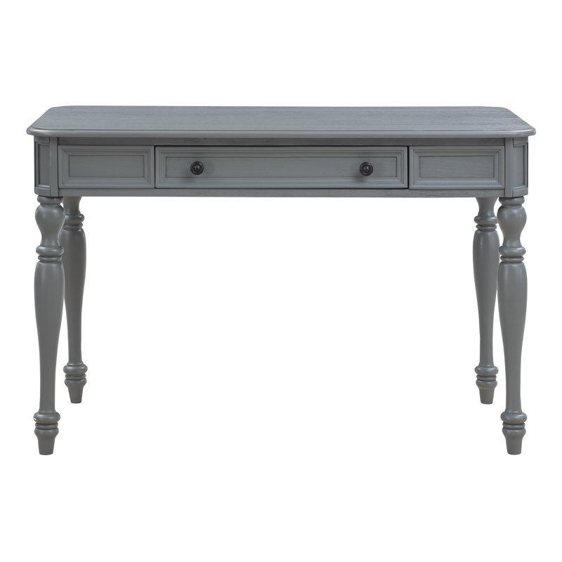 Plantasyon Grisi Masif Kauçuk Ağacı Tornalı Ayaklı Çekmeceli Vintage Çalışma Masası - 122x61 cm - 234617