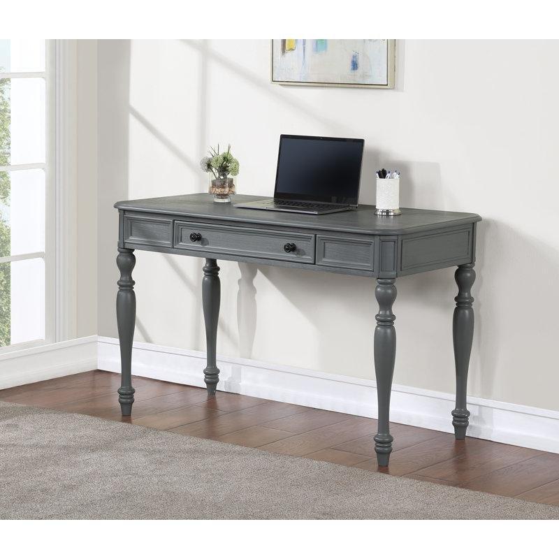 Plantasyon Grisi Masif Kauçuk Ağacı Tornalı Ayaklı Çekmeceli Vintage Çalışma Masası - 122x61 cm - 234617
