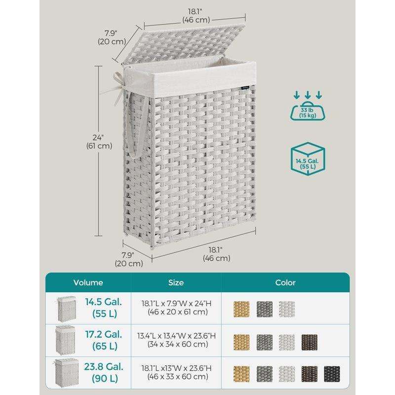 Plastik Rattan Metal İskeletli Kapaklı Katlanabilir Çamaşır Sepeti - 46x21x61 cm - 187688