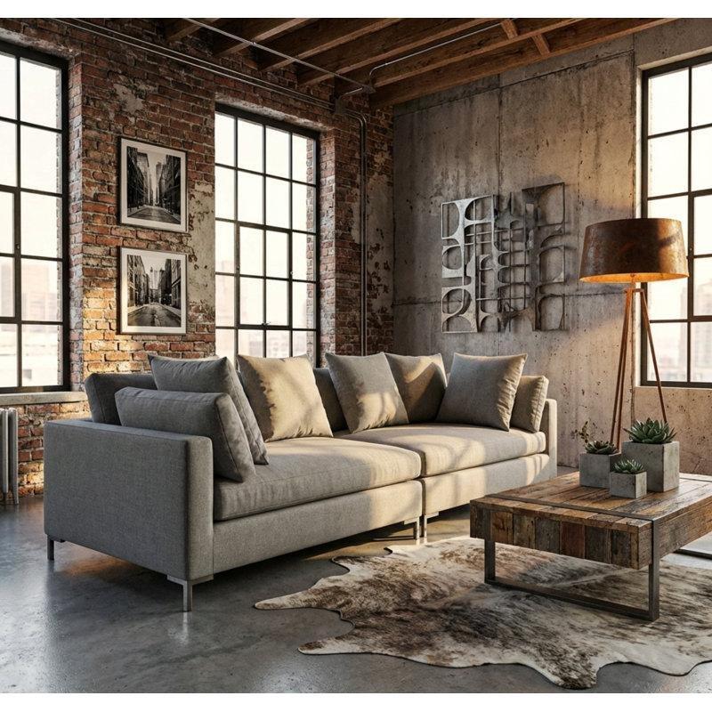 Platin Polyester Kumaş Metal İskeletli Kare Kollu Koltuk - 300 cm - 195430