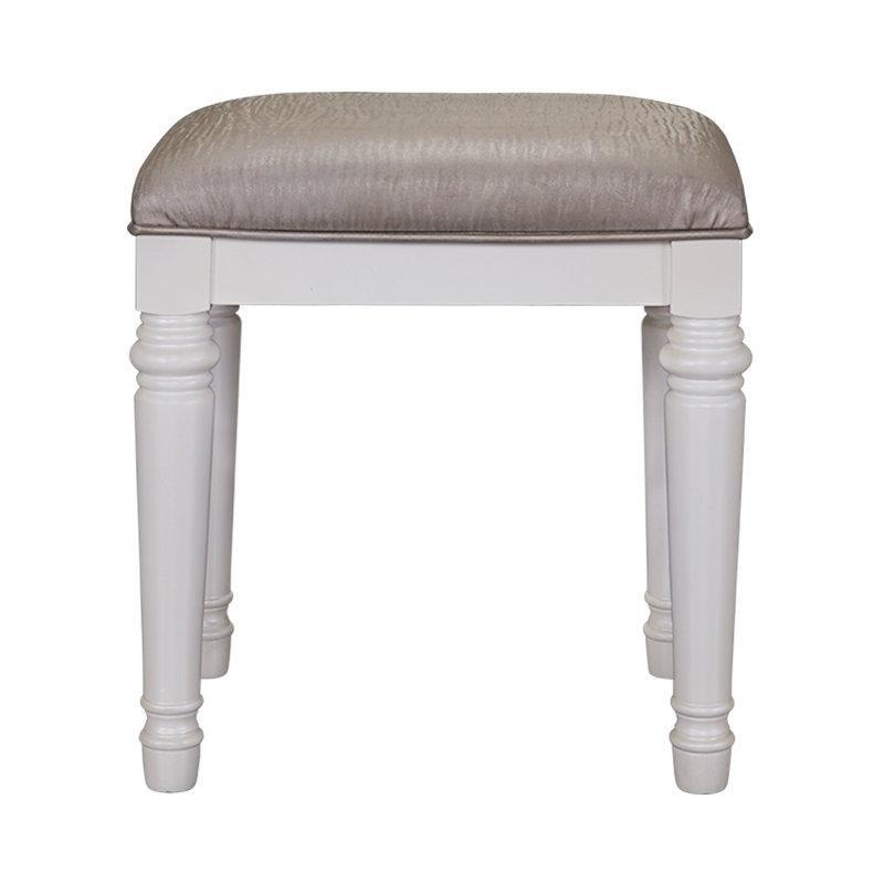 Platin Rengi Polyester Kumaş Döşemeli MDF Makyaj Masası Pufu - 52x50 cm - 233364