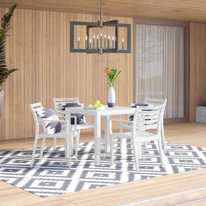 Polipropilen İstiflenebilir Sandalyeli Kare 4 Kişilik Bahçe Masa Takımı - 81x81 cm - 214573