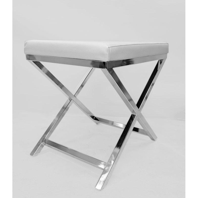 Polyester Döşemeli Krom Çapraz Ayaklı Makyaj Masası Pufu - 51x37 cm - 234037