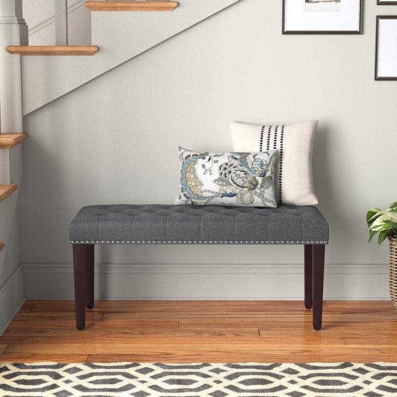 Polyester Kapitoneli Zımba Detaylı Ahşap Ayaklı Bench - 97 cm - 164305