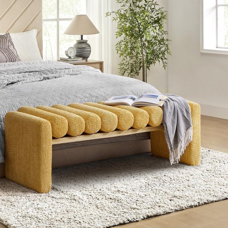 Polyester Kumaş Döşemeli Masif Ahşap ve Demir H-Şekilli Bench - 134 cm - 164599