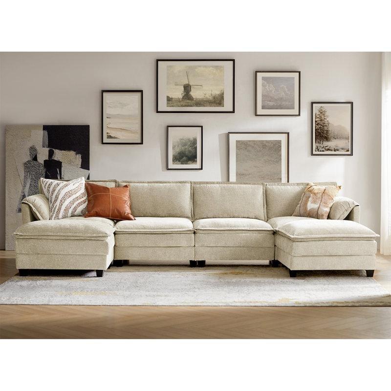 Polyester Kumaş Fil Kulağı Kolçaklı Puflu Modüler U Köşe Koltuk Takımı - 361 cm - 193752