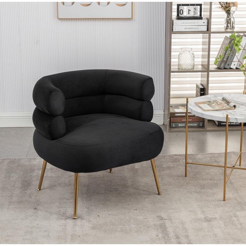 Polyester Kumaş Gold Metal Ayaklı Kapitoneli Fıçı Berjer Koltuk - 77x72 cm - 203552