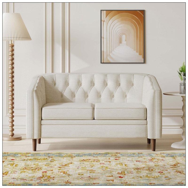 Polyester Kumaş Kapitone Huş Ağacı Ayaklı İkili Koltuk - 141 cm - 206078