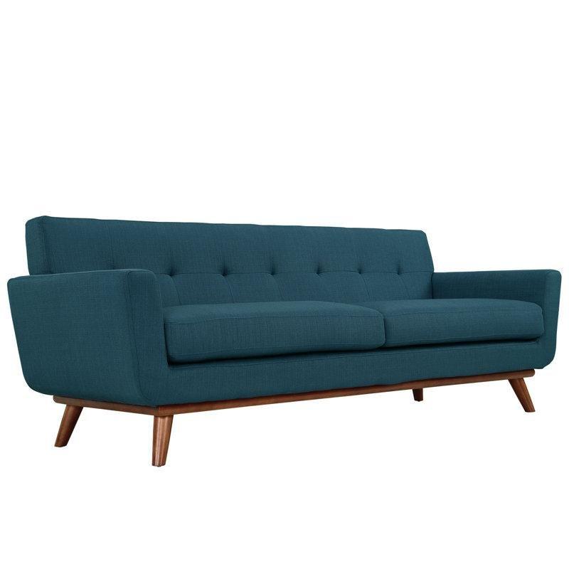 Polyester Kumaş Kapitoneli Kare Kollu Masif Ahşap Koltuk - 230 cm - 195475