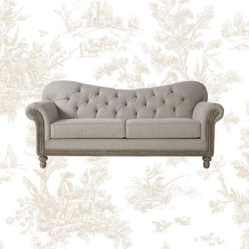 Polyester Kumaş Kapitoneli Sırtlı Kıvrımlı Kollu Üçlü Koltuk - 224 cm - 195722