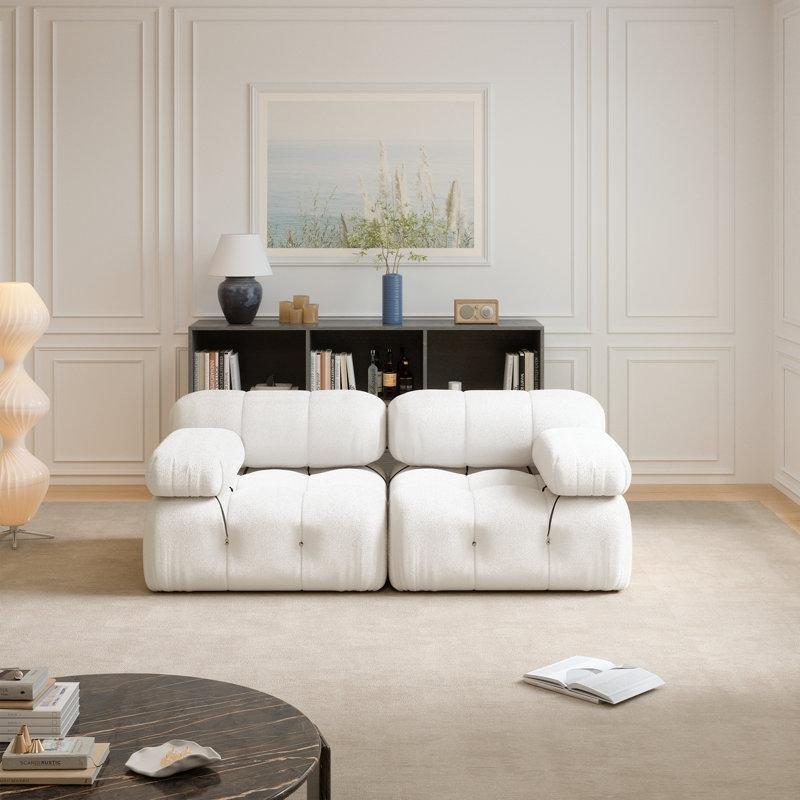 Polyester Kumaş Masif Ahşap Modüler İkili Koltuk - 188x94x67 cm - 206457