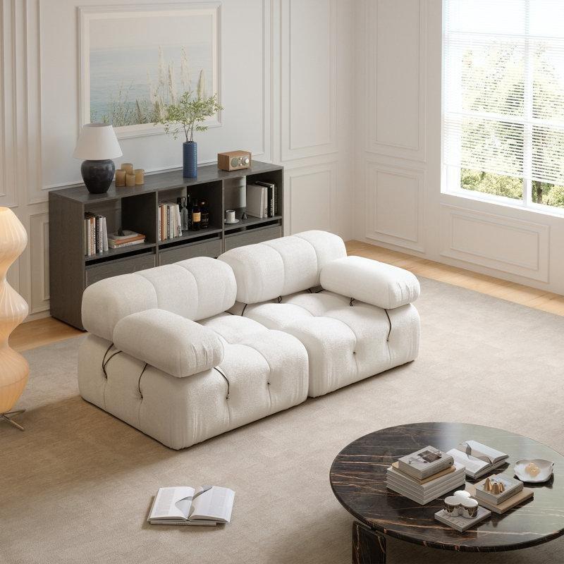 Polyester Kumaş Masif Ahşap Modüler İkili Koltuk - 188x94x67 cm - 206457