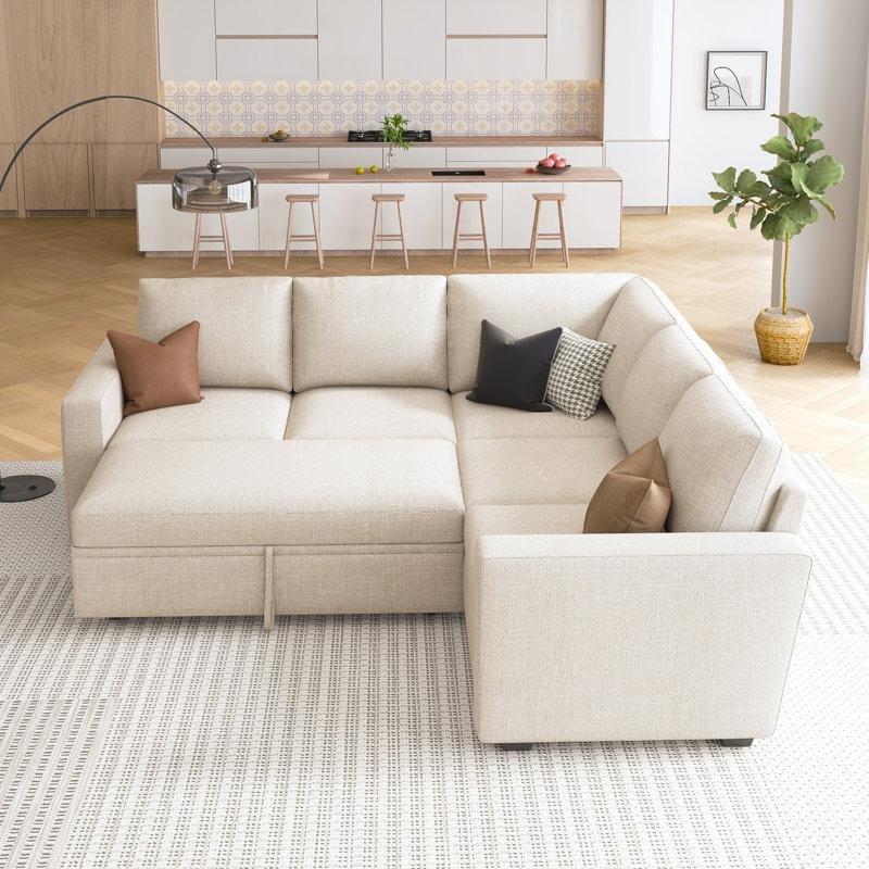 Polyester Kumaş Modüler Yataklı Saklama Alanlı L Köşe Koltuk - 212x212 cm - 194463