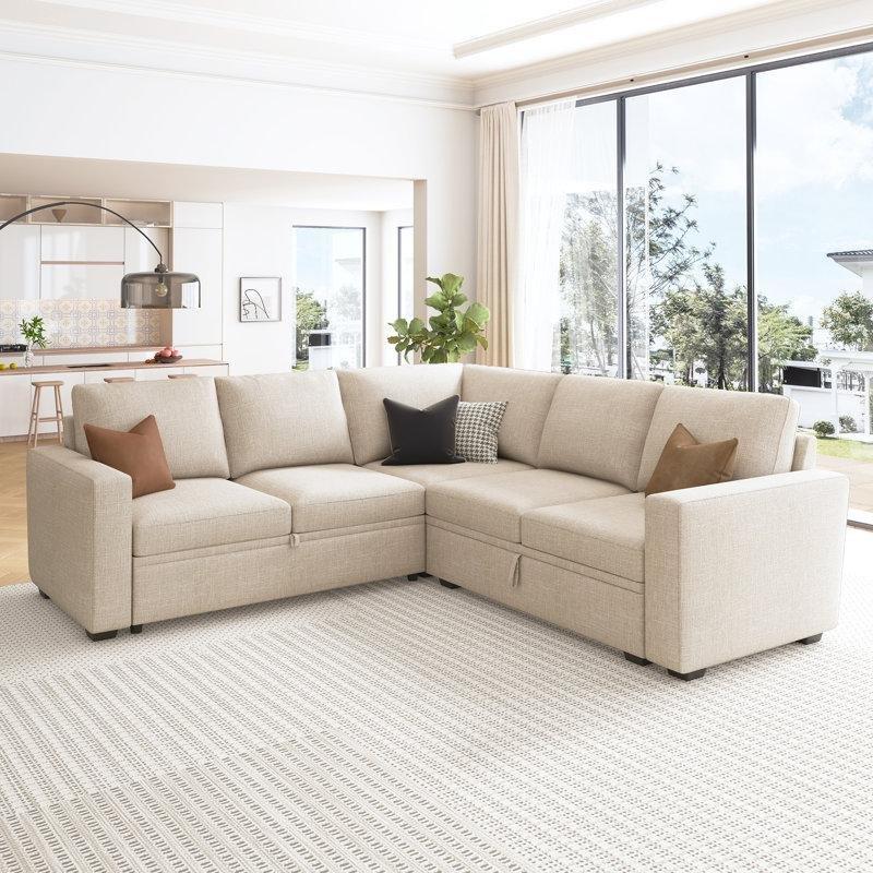 Polyester Kumaş Modüler Yataklı Saklama Alanlı L Köşe Koltuk - 212x212 cm - 194463