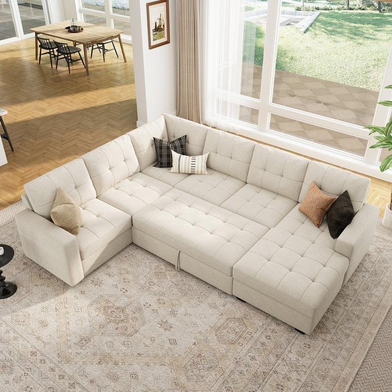 Polyester Kumaş Yataklı Sandıklı Kapitoneli U Köşe Koltuk Takımı - 283x218 cm - 194470