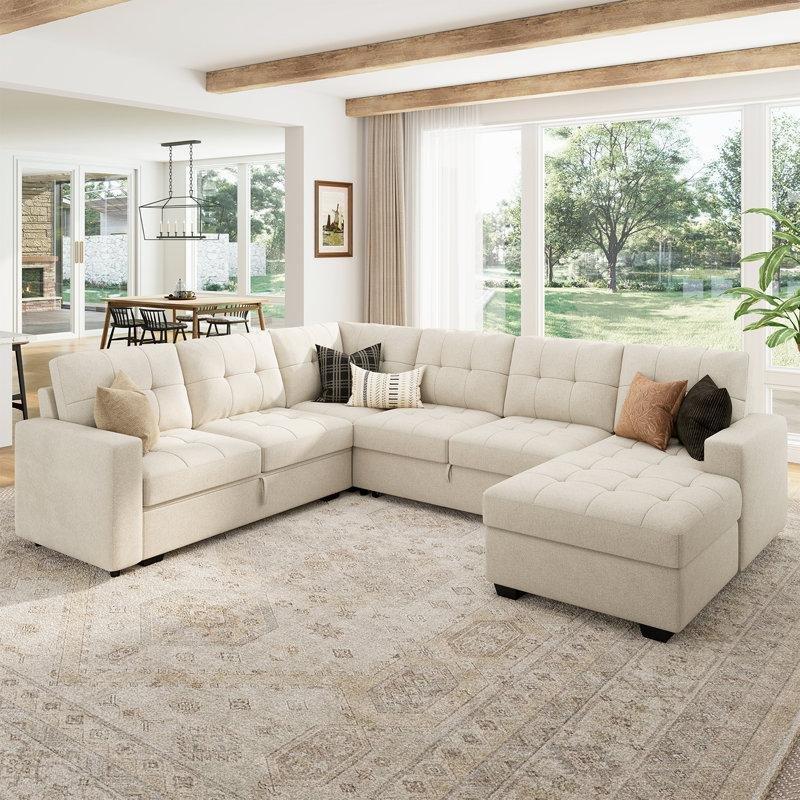 Polyester Kumaş Yataklı Sandıklı Kapitoneli U Köşe Koltuk Takımı - 283x218 cm - 194470