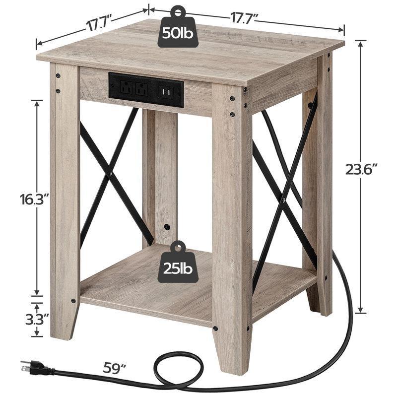 Prizli USBli Raflı X-Metal Ayaklı Suntalam Komodin - 60x45 cm - 224643