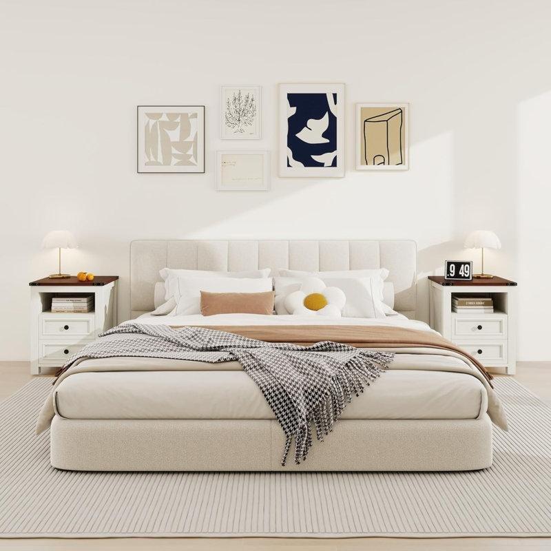 Prizli ve USB Girişli İki Çekmeceli Açık Raflı MDF Komodin - 46x46x61 cm - 223846
