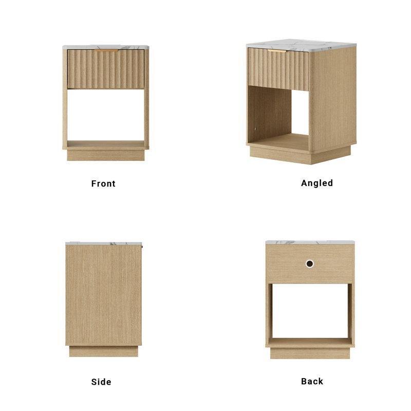Prizli ve USBli Yivli MDF Raflı Komodin - 46 cm - 223045