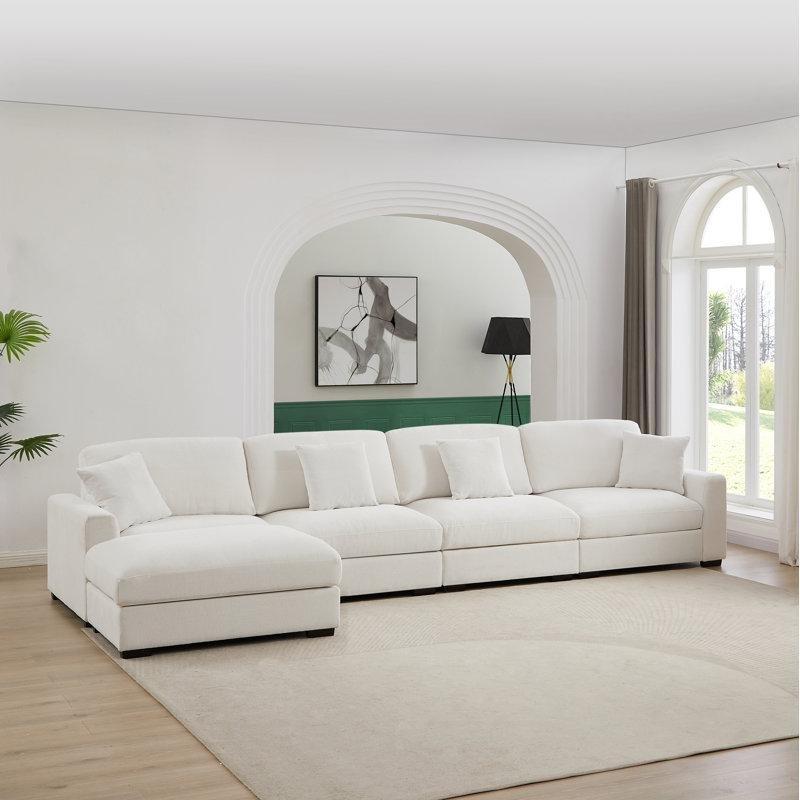 Puflu 5 Parçalı Modüler Masif Ahşap Köşe Koltuk Takımı - 424 cm - 194679